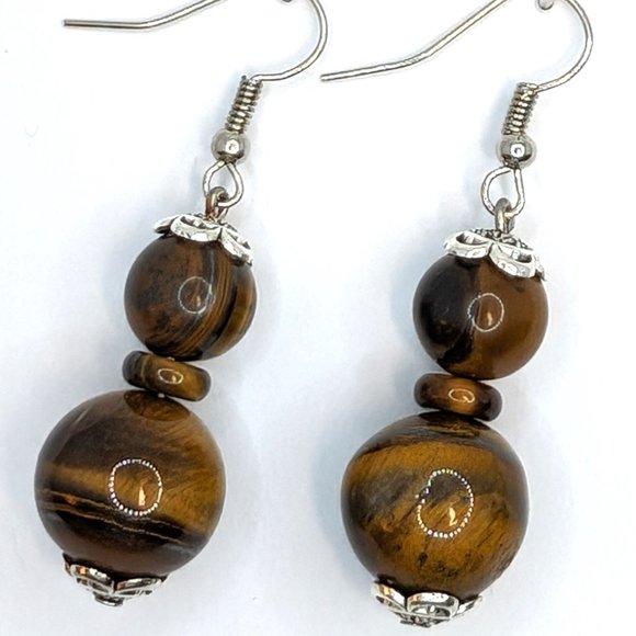 Tiger's Eye semi precious Earrings - Picture 2 of 2